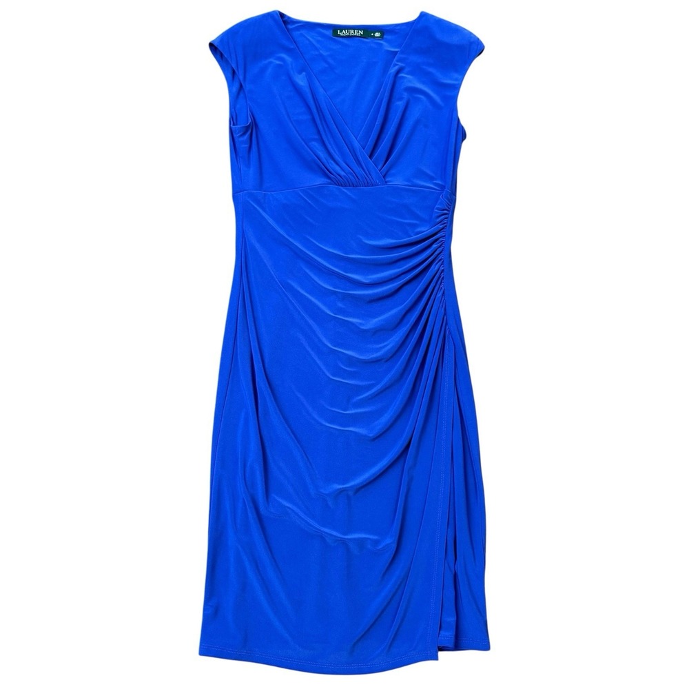 Lauren Ralph Lauren Faux Wrap Sheath Royal Blue Dress Size 6 #325 - Picture 2 of 8